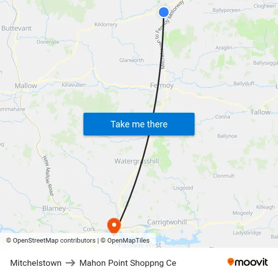 Mitchelstown to Mahon Point Shoppng Ce map