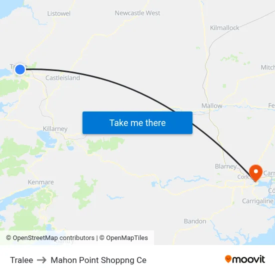 Tralee to Mahon Point Shoppng Ce map