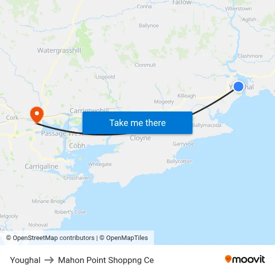 Youghal to Mahon Point Shoppng Ce map