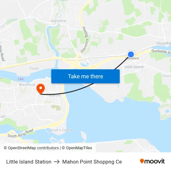 Little Island Station to Mahon Point Shoppng Ce map