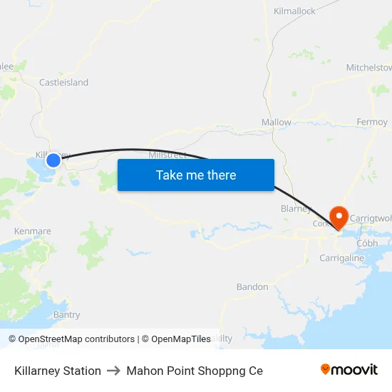 Killarney Station to Mahon Point Shoppng Ce map