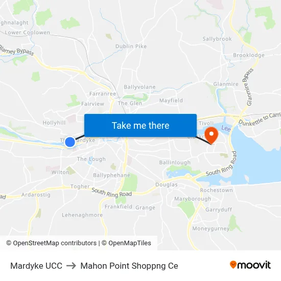 Mardyke UCC to Mahon Point Shoppng Ce map