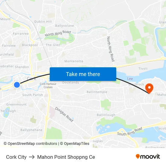 Cork City to Mahon Point Shoppng Ce map