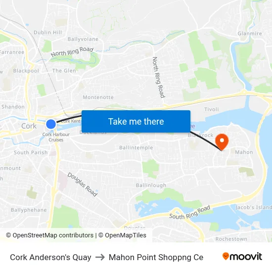 Cork Anderson's Quay to Mahon Point Shoppng Ce map
