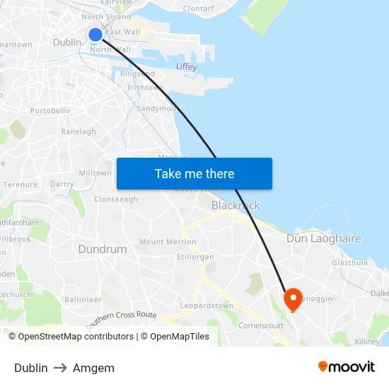 Dublin to Amgem map