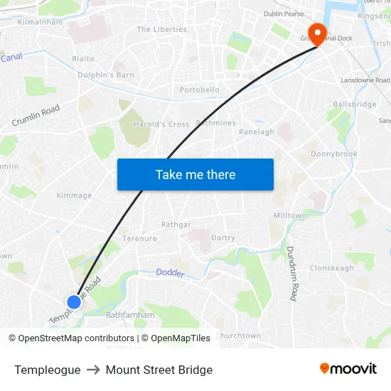 Templeogue to Mount Street Bridge map