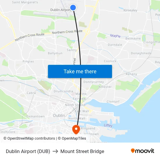 Dublin Airport (DUB) to Mount Street Bridge map