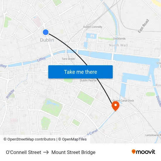 O'Connell Street to Mount Street Bridge map