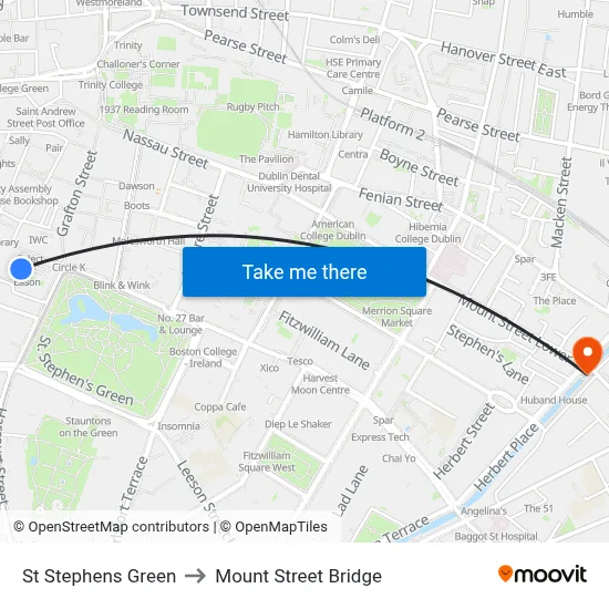 St Stephens Green to Mount Street Bridge map