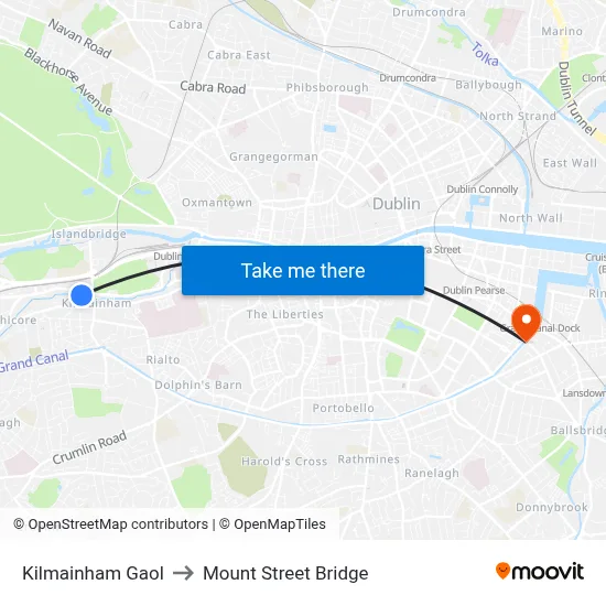 Kilmainham Gaol to Mount Street Bridge map