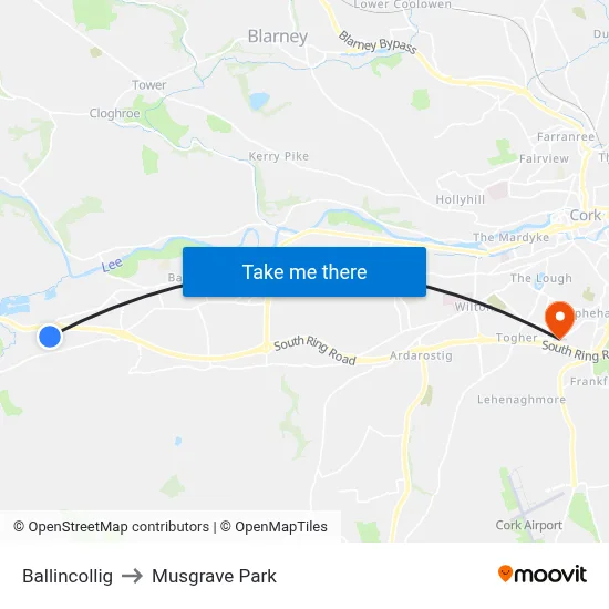 Ballincollig to Musgrave Park map