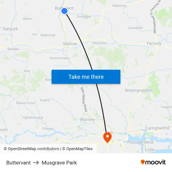 Buttervant to Musgrave Park map