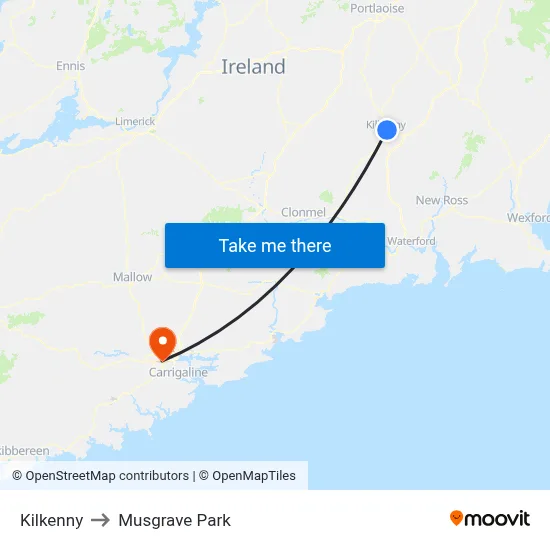 Kilkenny to Musgrave Park map