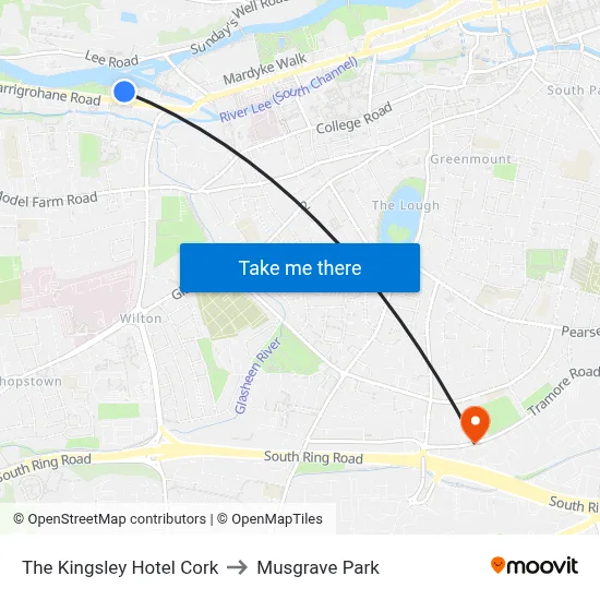 The Kingsley Hotel Cork to Musgrave Park map
