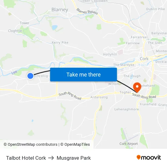 Talbot Hotel Cork to Musgrave Park map