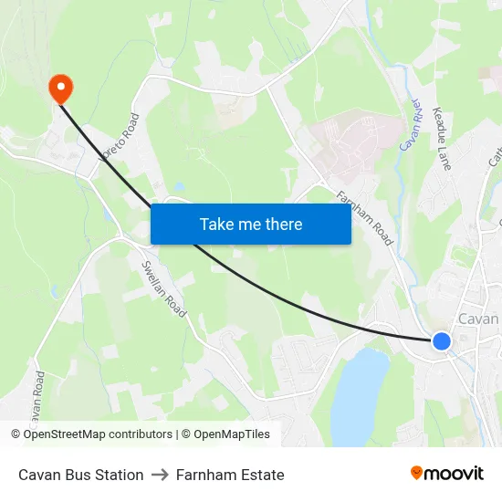 Cavan Bus Station to Farnham Estate map