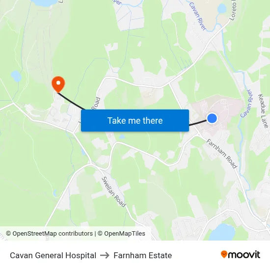 Cavan General Hospital to Farnham Estate map