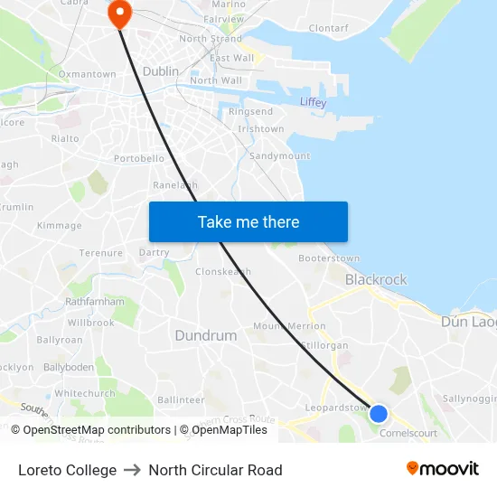 Loreto College to North Circular Road map