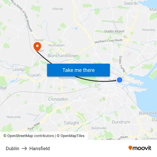 Dublin to Hansfield map