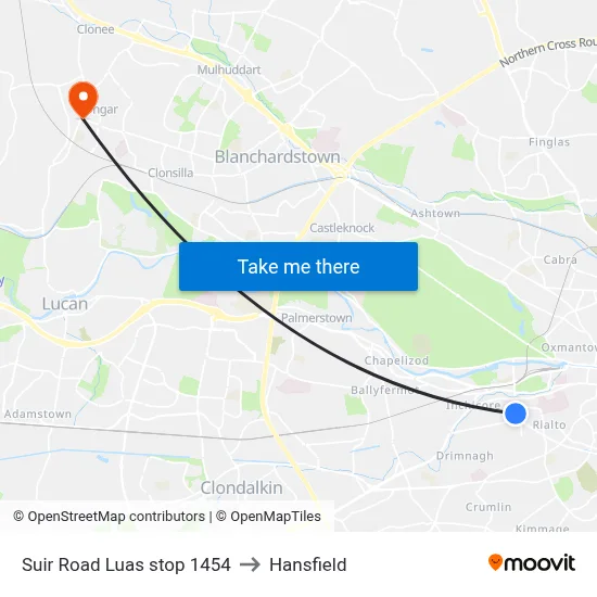 Suir Road Luas stop 1454 to Hansfield map