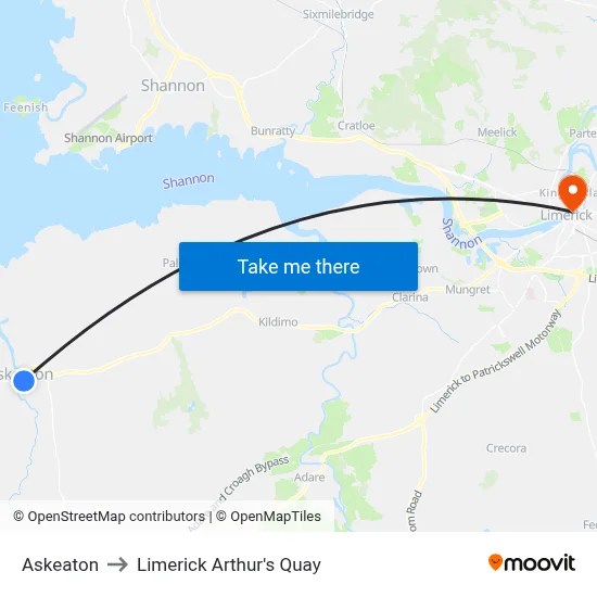 Askeaton to Limerick Arthur's Quay map