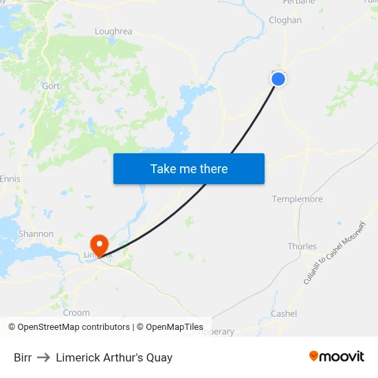Birr to Limerick Arthur's Quay map