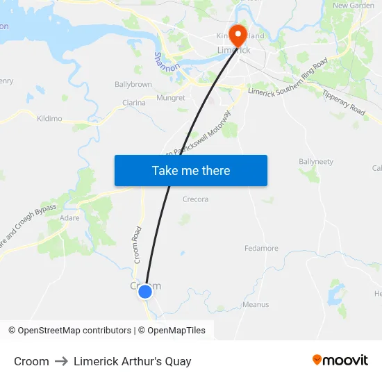 Croom to Limerick Arthur's Quay map