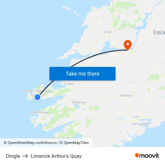 Dingle to Limerick Arthur's Quay map