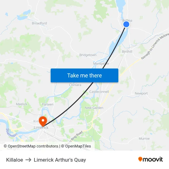 Killaloe to Limerick Arthur's Quay map