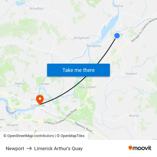Newport to Limerick Arthur's Quay map
