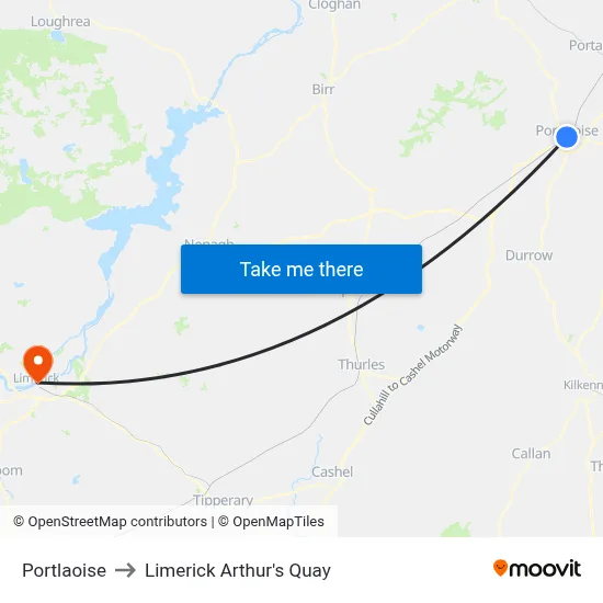 Portlaoise to Limerick Arthur's Quay map