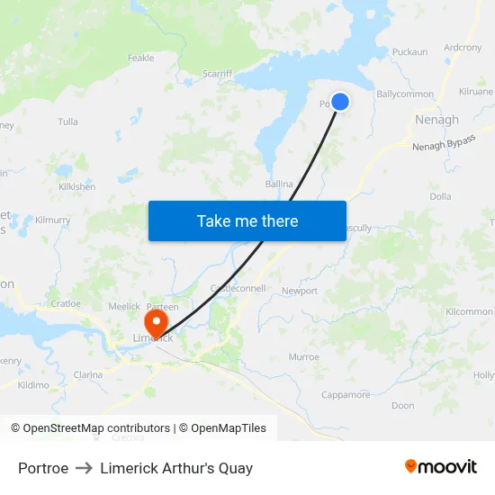 Portroe to Limerick Arthur's Quay map
