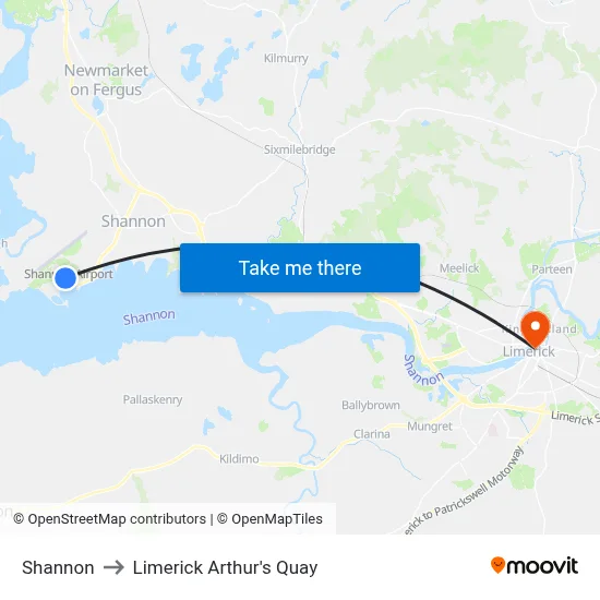 Shannon to Limerick Arthur's Quay map