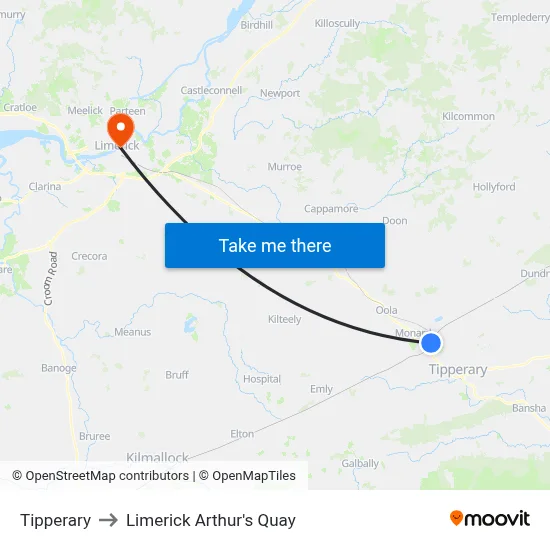 Tipperary to Limerick Arthur's Quay map