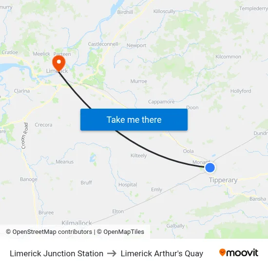 Limerick Junction Station to Limerick Arthur's Quay map