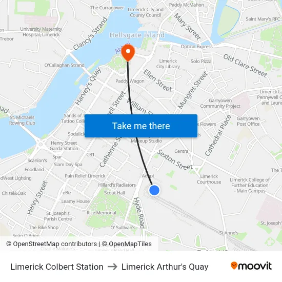 Limerick Colbert Station to Limerick Arthur's Quay map