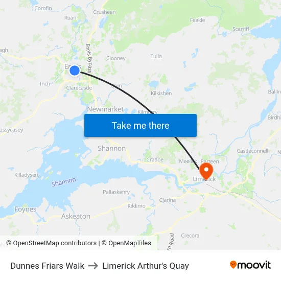 Dunnes Friars Walk to Limerick Arthur's Quay map
