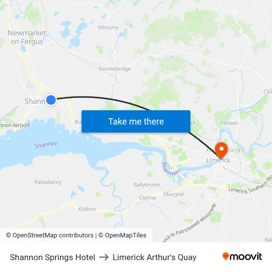 Shannon Springs Hotel to Limerick Arthur's Quay map