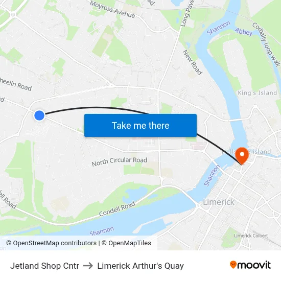 Jetland Shop Cntr to Limerick Arthur's Quay map
