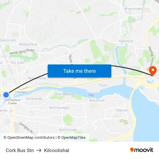 Cork Bus Stn to Kilcoolishal map