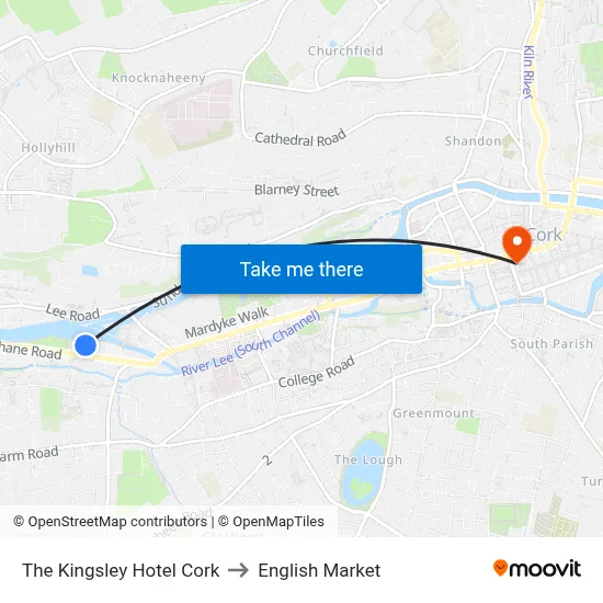 The Kingsley Hotel Cork to English Market map
