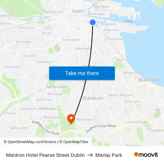Maldron Hotel Pearse Street Dublin to Marlay Park map
