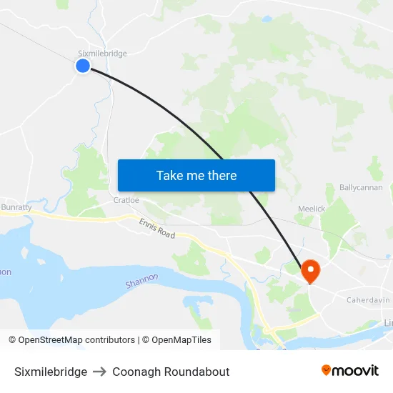 Sixmilebridge to Coonagh Roundabout map