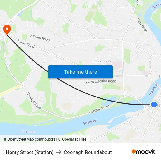 Henry Street (Station) to Coonagh Roundabout map