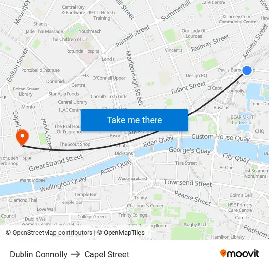 Dublin Connolly to Capel Street map