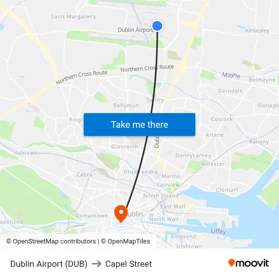 Dublin Airport (DUB) to Capel Street map