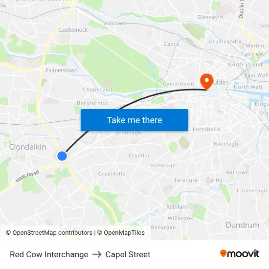 Red Cow Interchange to Capel Street map