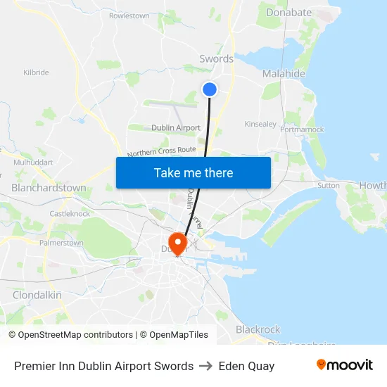 Premier Inn Dublin Airport Swords to Eden Quay map