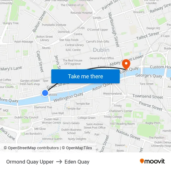 Ormond Quay Upper to Eden Quay map