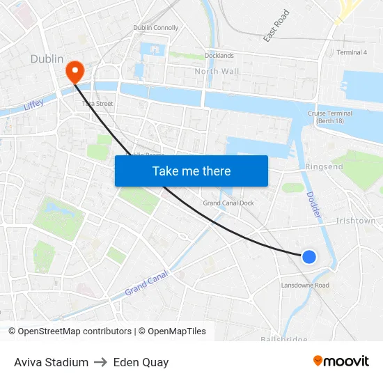 Aviva Stadium to Eden Quay map